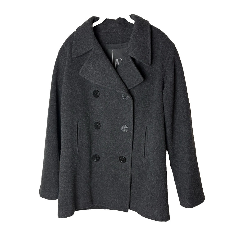 J. Percy Women's Pea Coat Size 12 Wool Gray Made in USA Anchor Buttons Lined